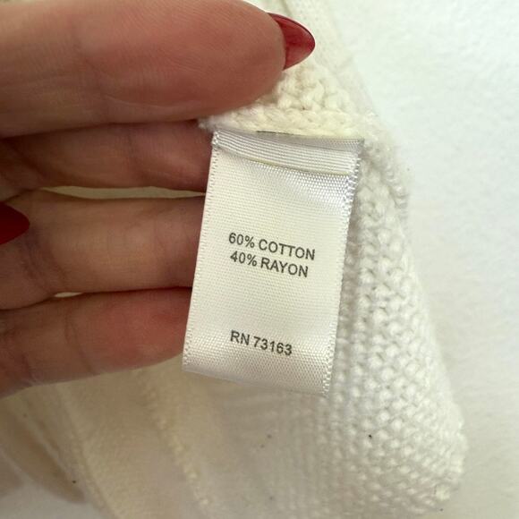 NEIMAN MARCUS Zip Cardigan Sweater White XL Cotton Rayon Cable Knit Elegant - Picture 3 of 5